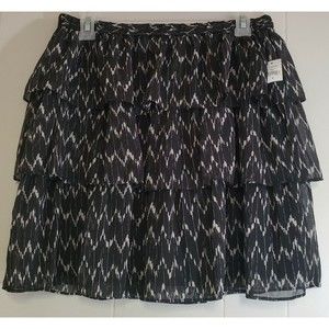 Gap Womens Medium Skirt Black White Ruffled Tiered Above Knee Lined New!